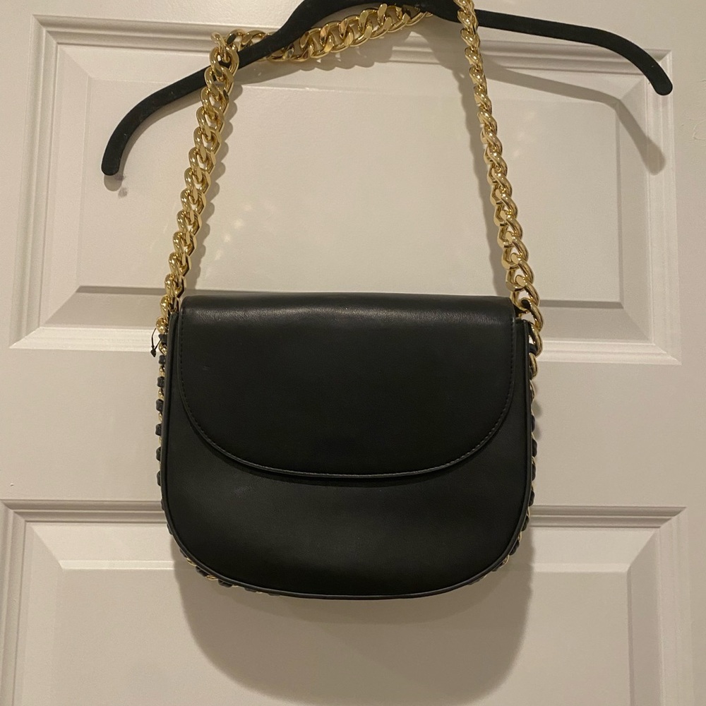 Express Black Shoulder Bag with Gold Chain